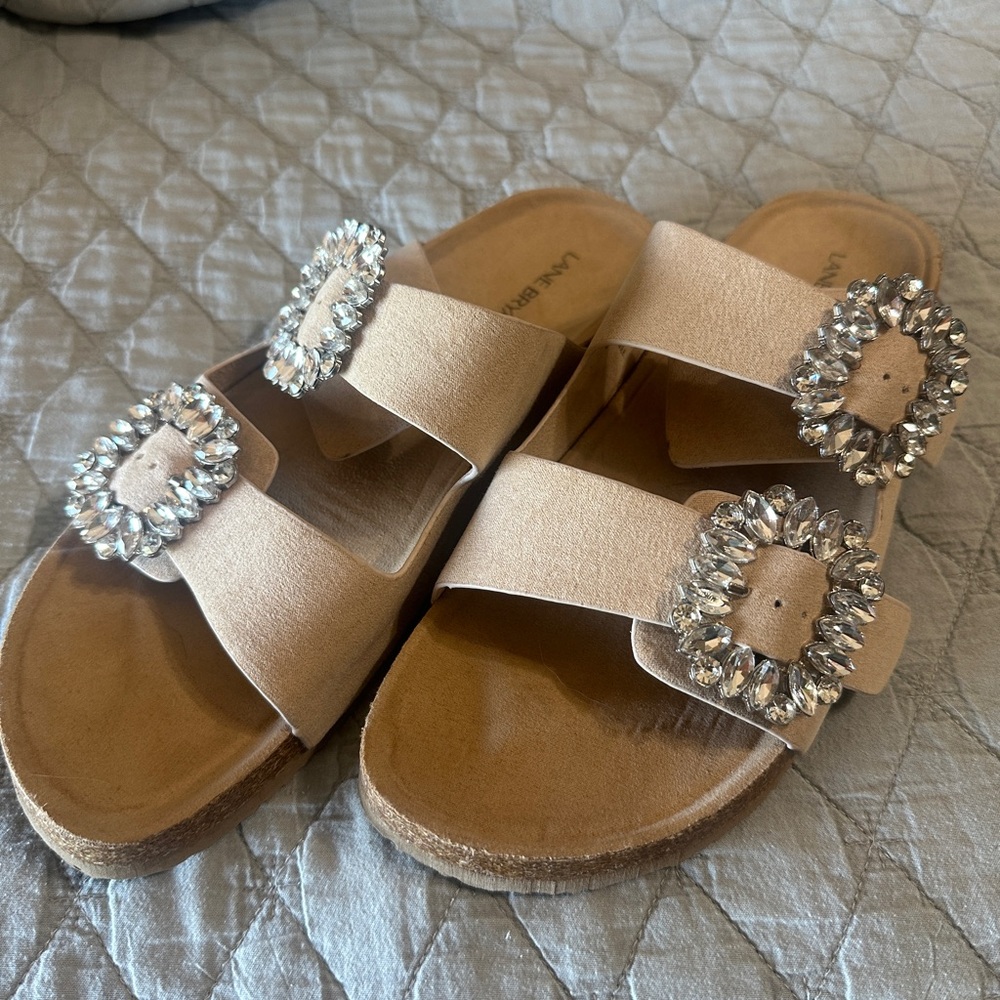Lane Bryant sandals,slip-on, buckle glam. Almond toe.Adjustable buckles.